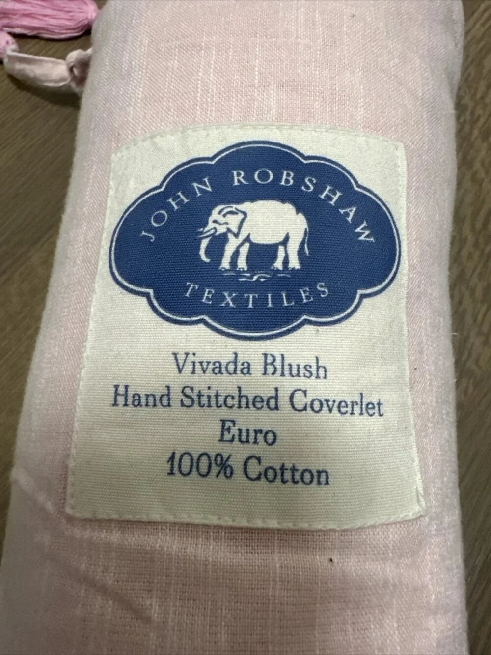 John Robshaw Cicada Blush Pink Coverlet Euro Sham Cotton Hand Stitched